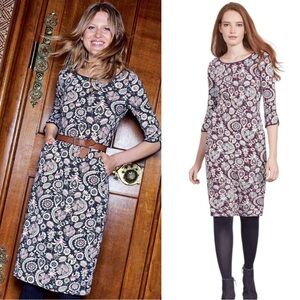 Boden Jessie Navy Blue & Pink Floral Print 3/4 Sleeves Jersey Knit Dress - 4